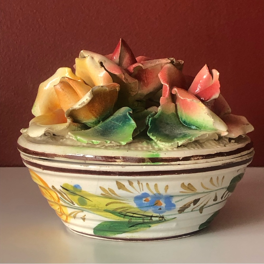 👛 (ANY 2/$35) Vintage CAPODIMONTE Lidded Decor Bowl